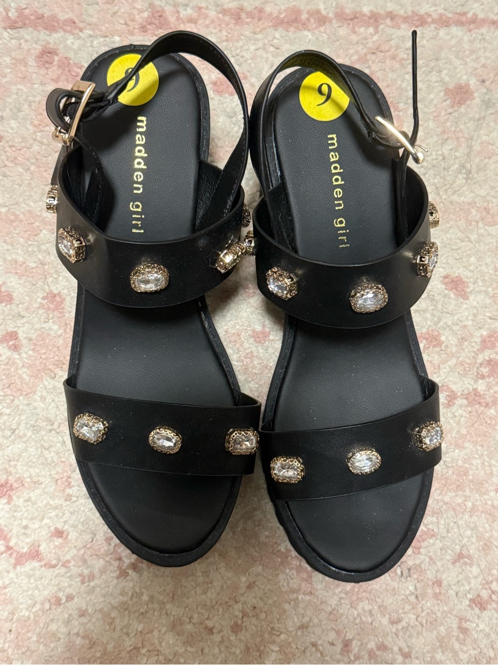 Madden Girl Black Jeweled Strap Platform Sandals